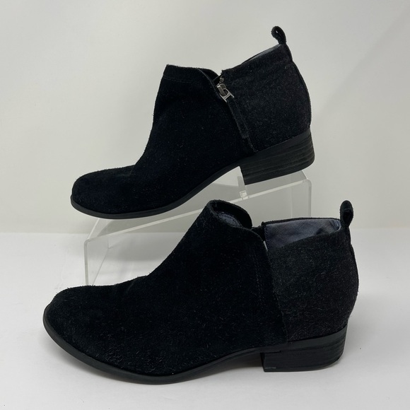 Toms Boots Womens 8.5 Loren Black Suede Leather Grey Wool Ankles Side Zip Bootie - Picture 7 of 15